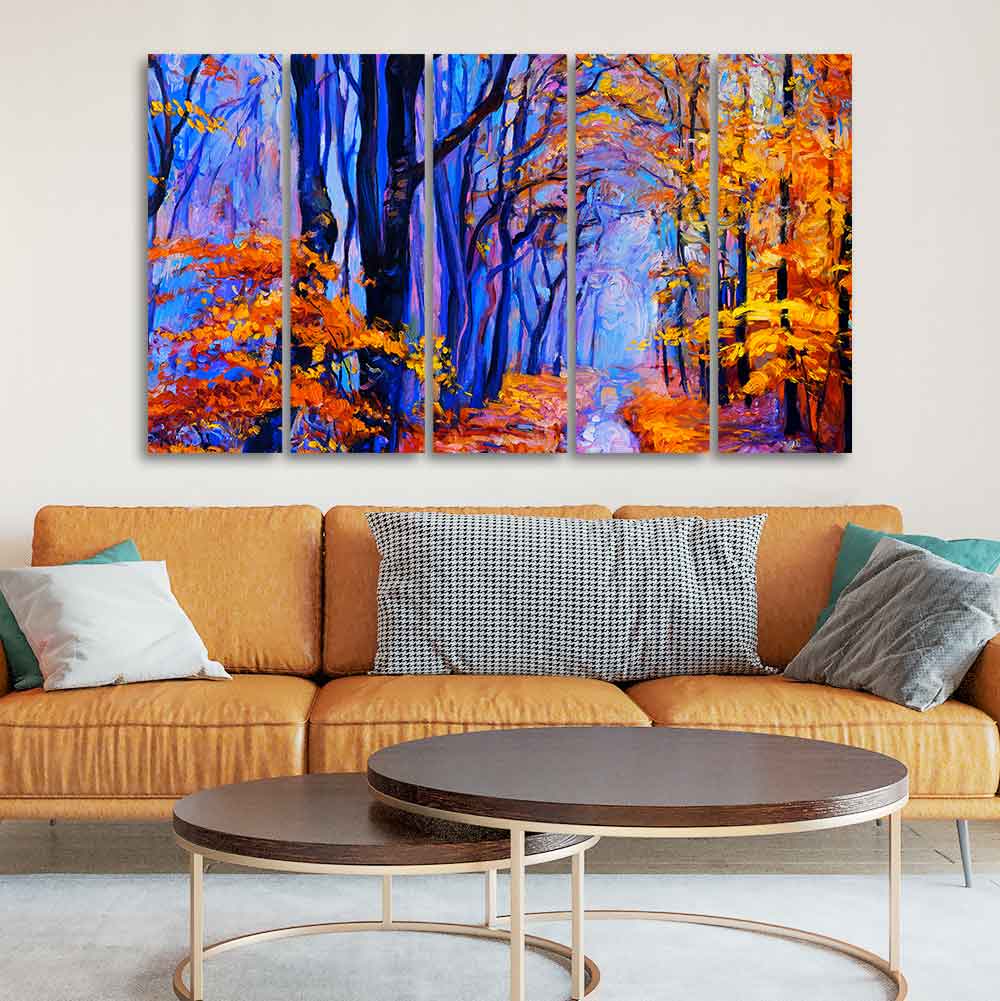 Beautiful Forest Canvas Wall Painting Set of Five DECORMANTRA