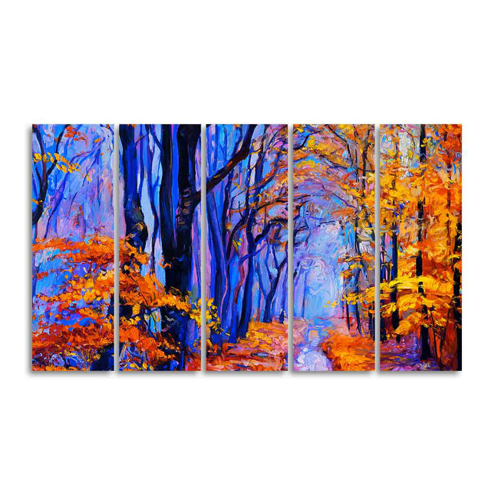 Beautiful Forest Canvas Wall Painting Set of Five DECORMANTRA