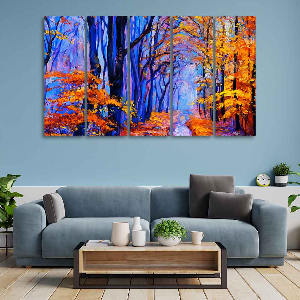 Beautiful Forest Canvas Wall Painting Set of Five DECORMANTRA