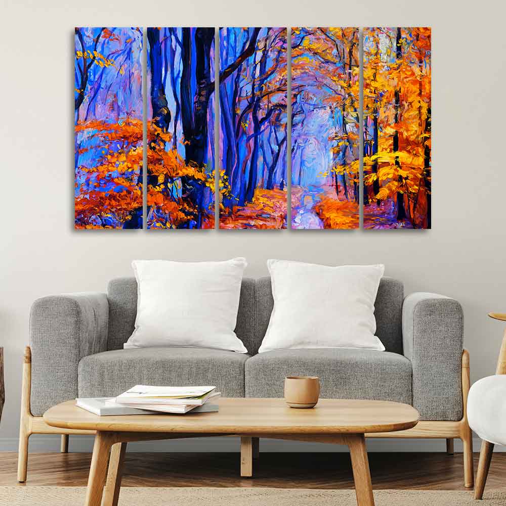 Beautiful Forest Canvas Wall Painting Set of Five DECORMANTRA
