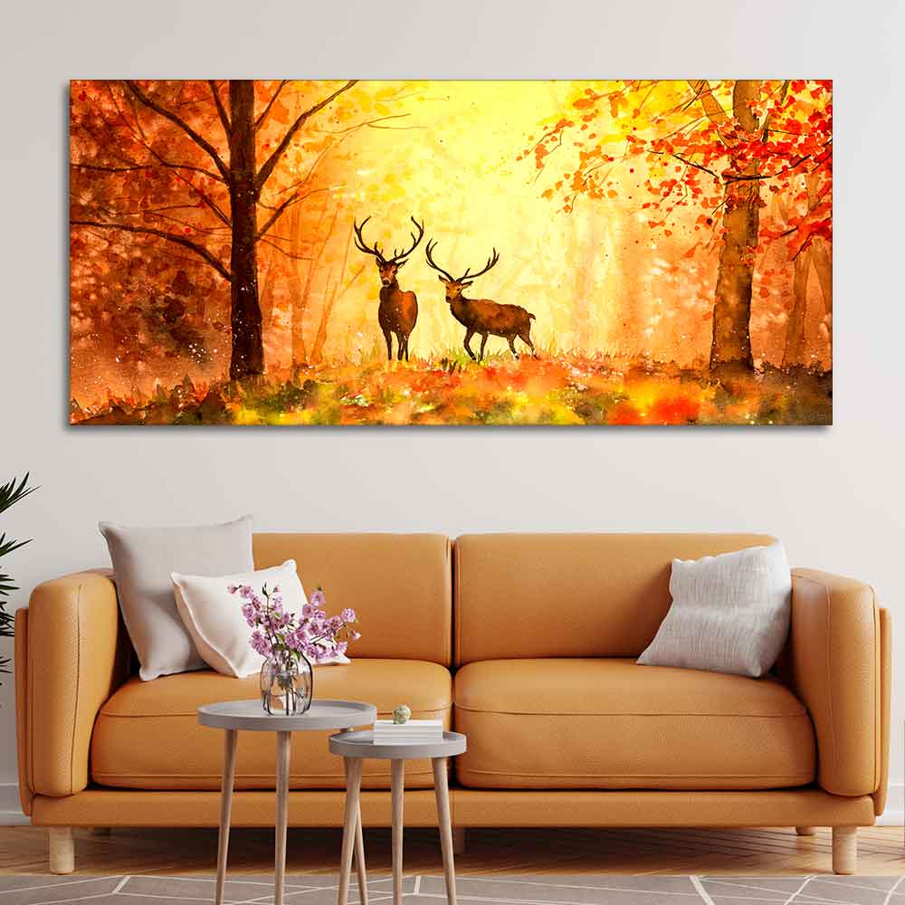 Beautiful Forest Deer Big Canvas Wall Painting DECORMANTRA