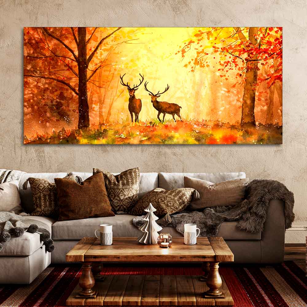 Beautiful Forest Deer Big Canvas Wall Painting DECORMANTRA