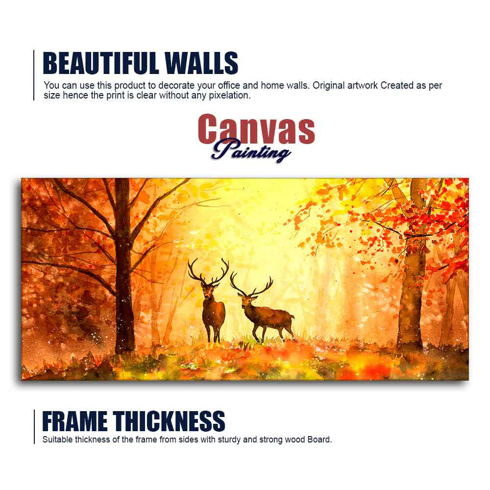Beautiful Forest Deer Big Canvas Wall Painting DECORMANTRA