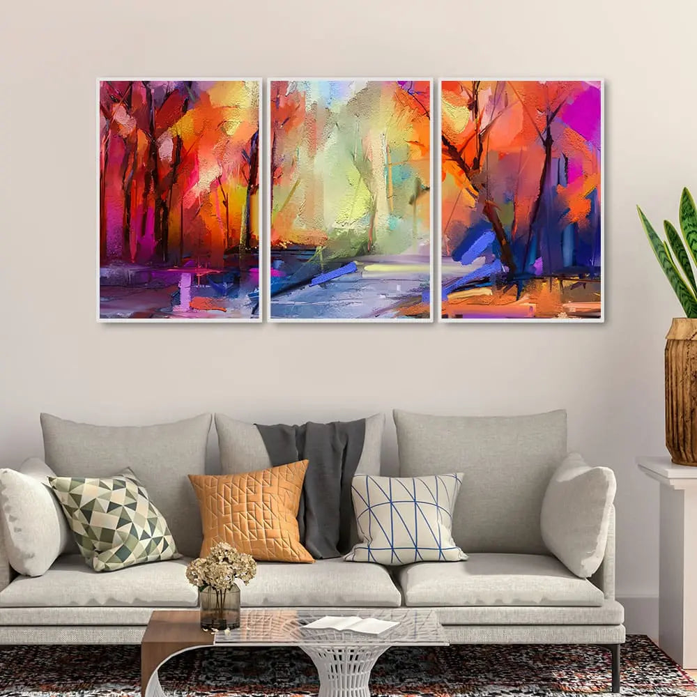 Beautiful Forest of Color Floating Canvas Wall Painting Set of 3 DECORMANTRA
