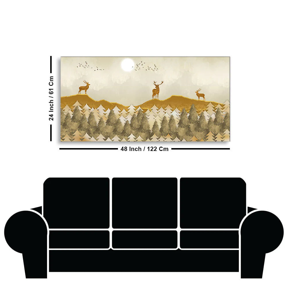 Beautiful Golden Deers Premium Canvas Wall Painting Decor Mantra