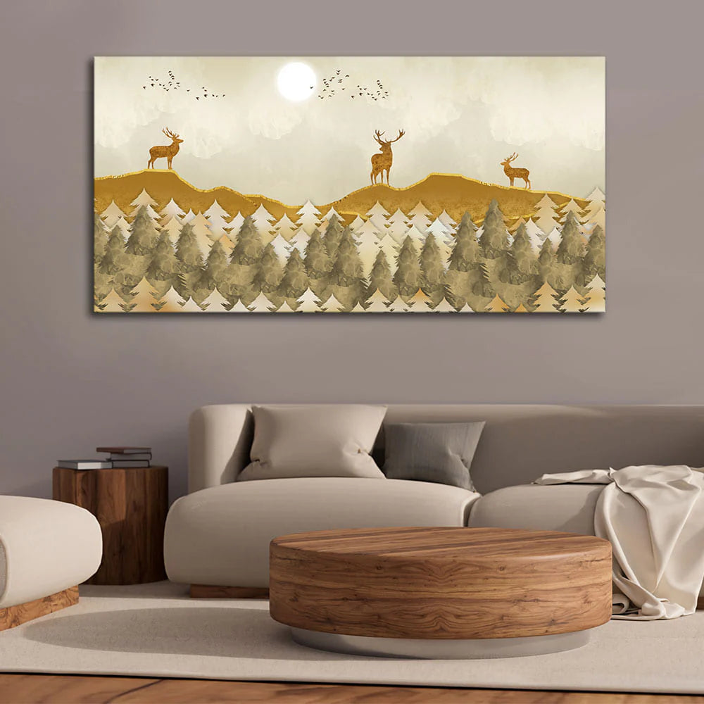 Beautiful Golden Deers Premium Canvas Wall Painting Decor Mantra
