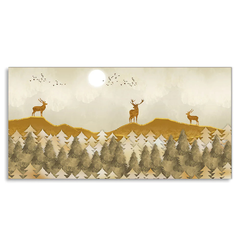 Beautiful Golden Deers Premium Canvas Wall Painting Decor Mantra