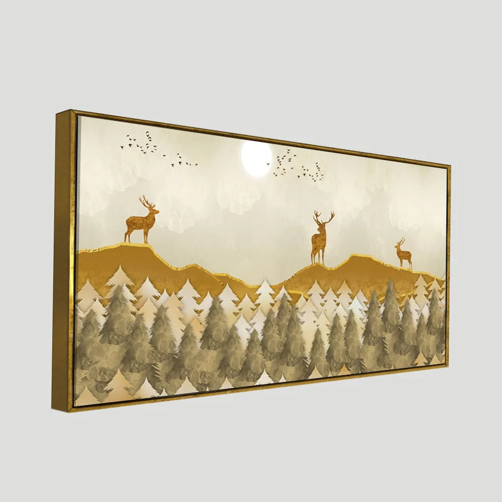 Beautiful Golden Deers Premium Canvas Wall Painting Decor Mantra