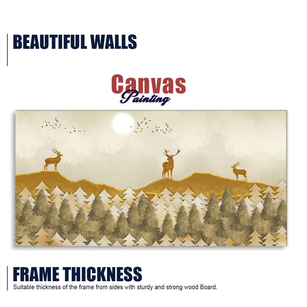 Beautiful Golden Deers Premium Canvas Wall Painting Decor Mantra