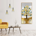 Beautiful Golden Flowers and Turquoise Mountains Canvas Wall Painting DECORMANTRA