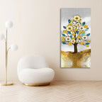 Beautiful Golden Flowers and Turquoise Mountains Canvas Wall Painting DECORMANTRA