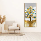 Beautiful Golden Flowers and Turquoise Mountains Canvas Wall Painting DECORMANTRA