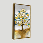 Beautiful Golden Flowers and Turquoise Mountains Canvas Wall Painting DECORMANTRA
