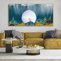 Beautiful Golden Mountains and Deer with Moon Premium Canvas Wall Painting DECORMANTRA