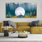 Beautiful Golden Mountains and Deer with Moon Premium Canvas Wall Painting DECORMANTRA