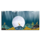 Beautiful Golden Mountains and Deer with Moon Premium Canvas Wall Painting DECORMANTRA