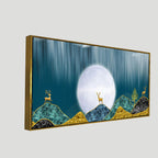 Beautiful Golden Mountains and Deer with Moon Premium Canvas Wall Painting DECORMANTRA