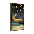 Beautiful Golden Walking Deer Premium Canvas Wall Painting DECORMANTRA