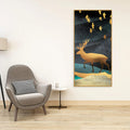 Beautiful Golden Walking Deer Premium Canvas Wall Painting DECORMANTRA