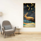 Beautiful Golden Walking Deer Premium Canvas Wall Painting DECORMANTRA