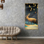 Beautiful Golden Walking Deer Premium Canvas Wall Painting DECORMANTRA