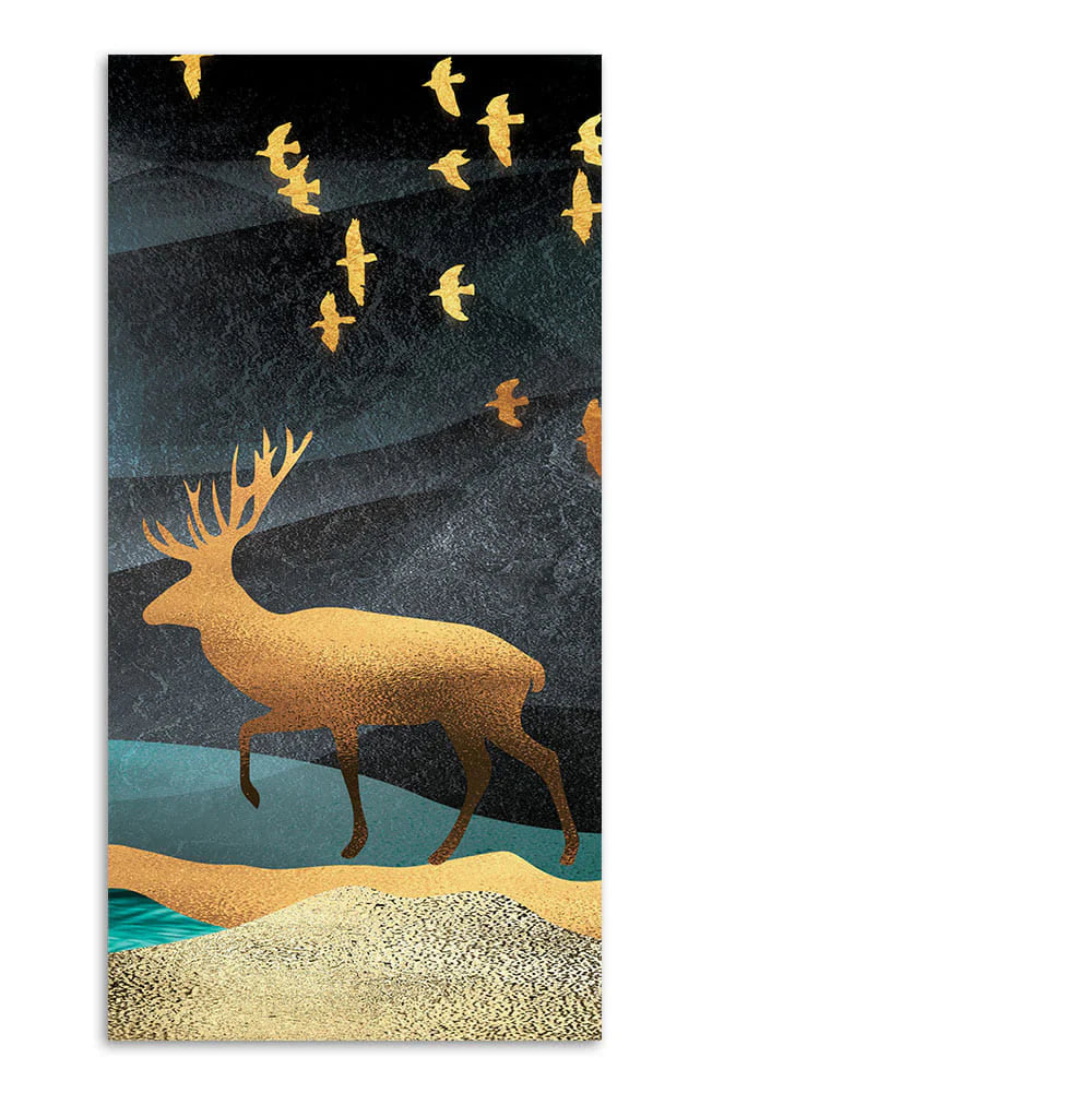Beautiful Golden Walking Deer Premium Canvas Wall Painting DECORMANTRA