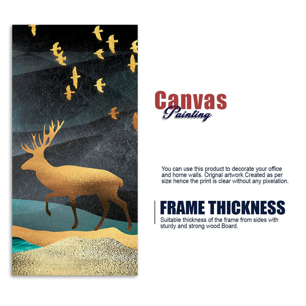 Beautiful Golden Walking Deer Premium Canvas Wall Painting DECORMANTRA