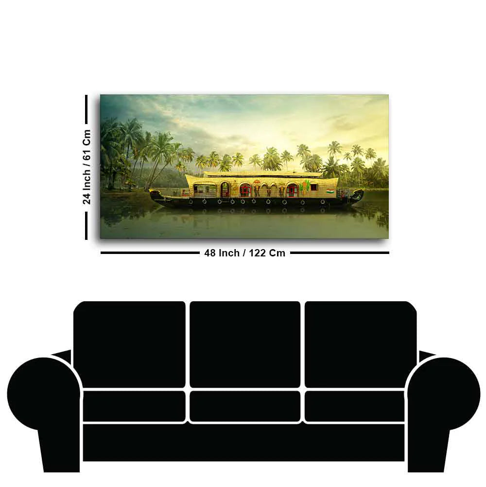 Beautiful House Boat in Kerala Premium Wall Painting DECORMANTRA