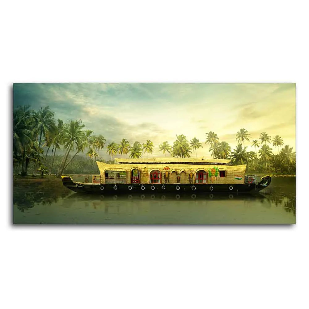 Beautiful House Boat in Kerala Premium Wall Painting DECORMANTRA