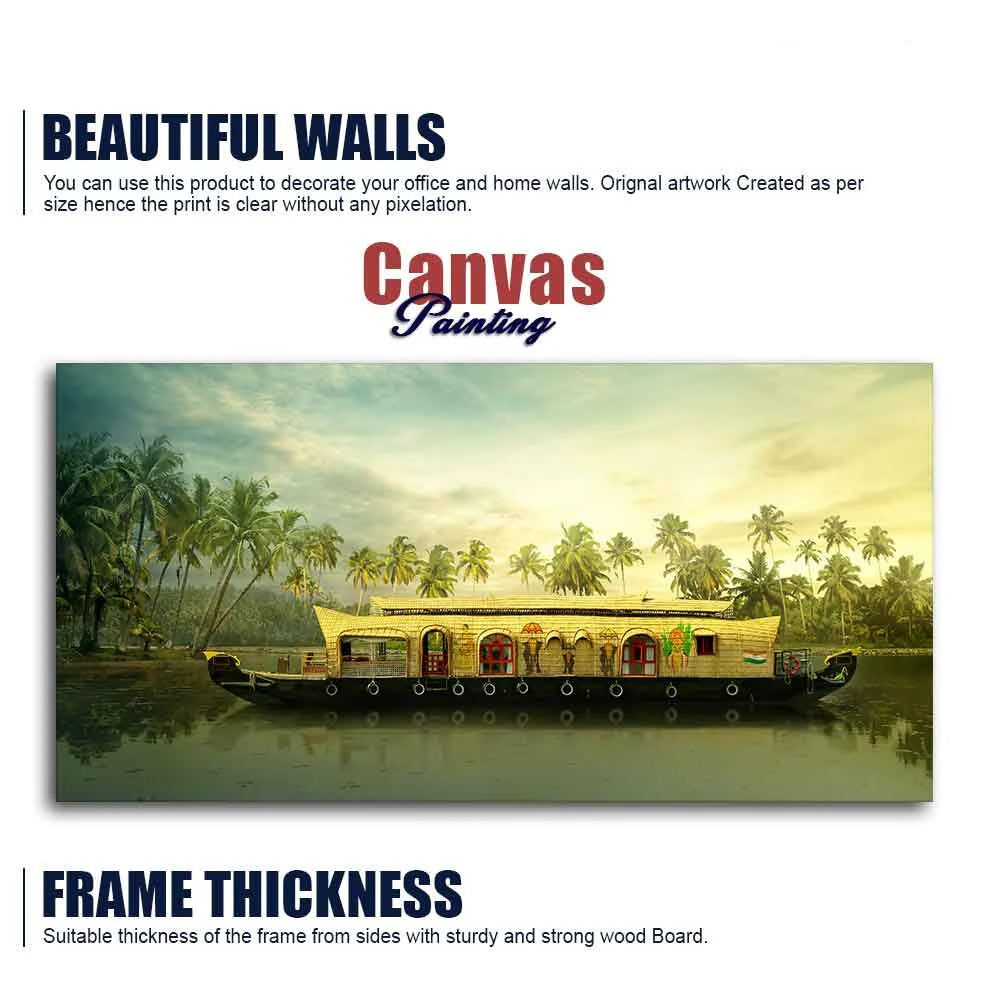 Beautiful House Boat in Kerala Premium Wall Painting DECORMANTRA