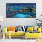 Beautiful Japanese Courtyard at Night Canvas Wall Painting DECORMANTRA
