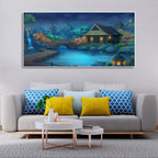 Beautiful Japanese Courtyard at Night Canvas Wall Painting DECORMANTRA