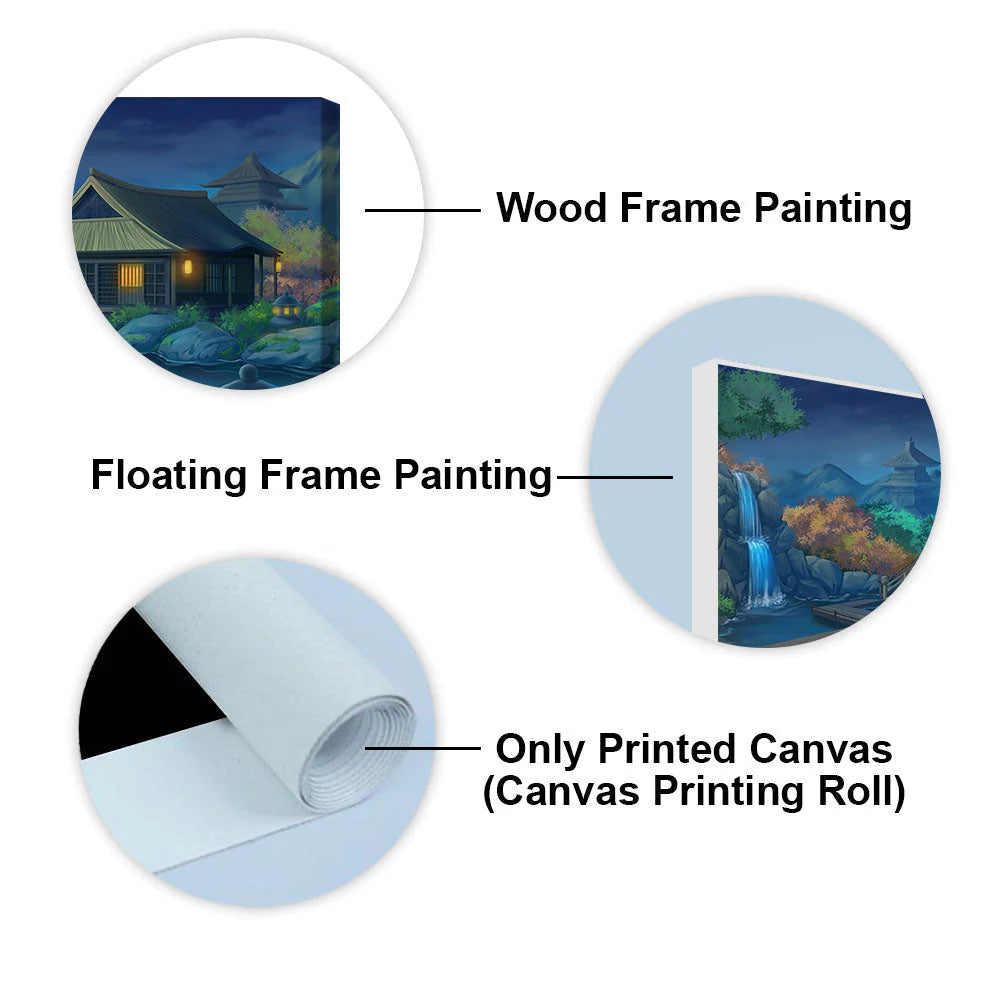Beautiful Japanese Courtyard at Night Canvas Wall Painting DECORMANTRA