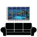 Beautiful Japanese Courtyard at Night Canvas Wall Painting of Five Pieces DECORMANTRA