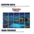 Beautiful Japanese Courtyard at Night Canvas Wall Painting of Five Pieces DECORMANTRA