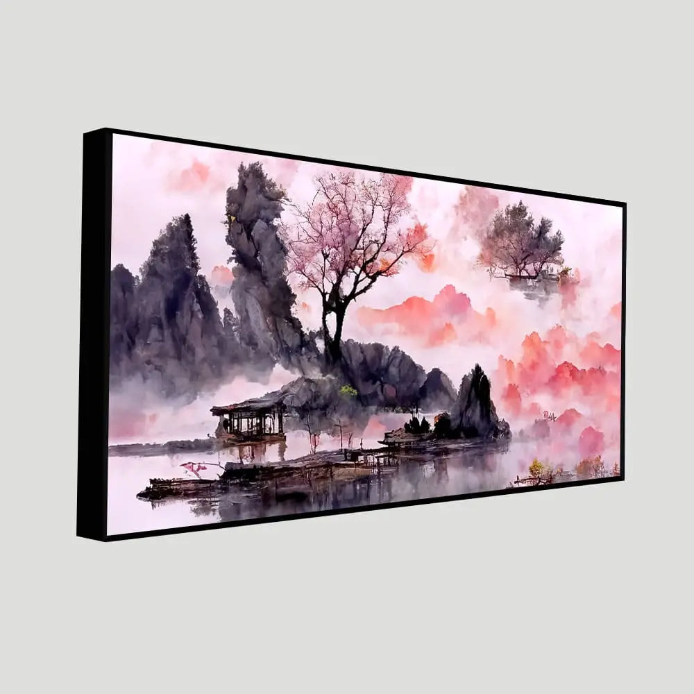 Beautiful Lake View Watercolor Art Canvas Wall Painting DECORMANTRA