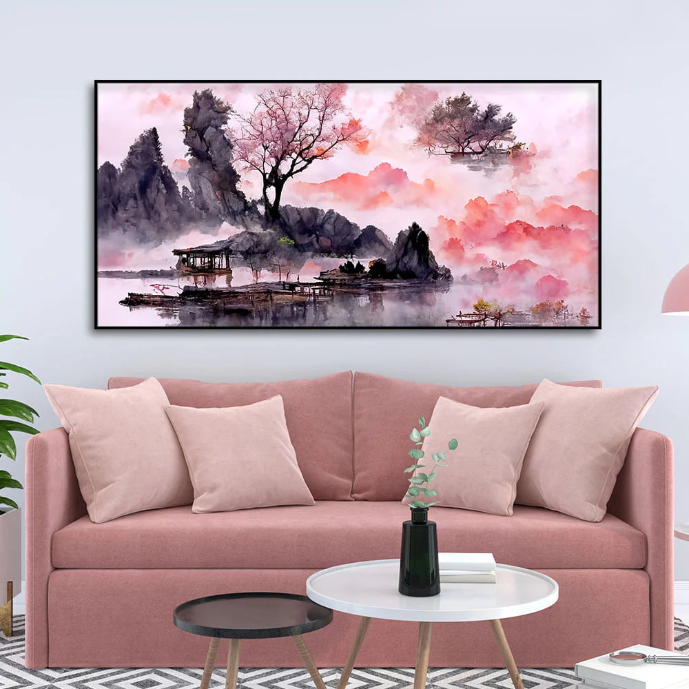 Beautiful Lake View Watercolor Art Canvas Wall Painting DECORMANTRA