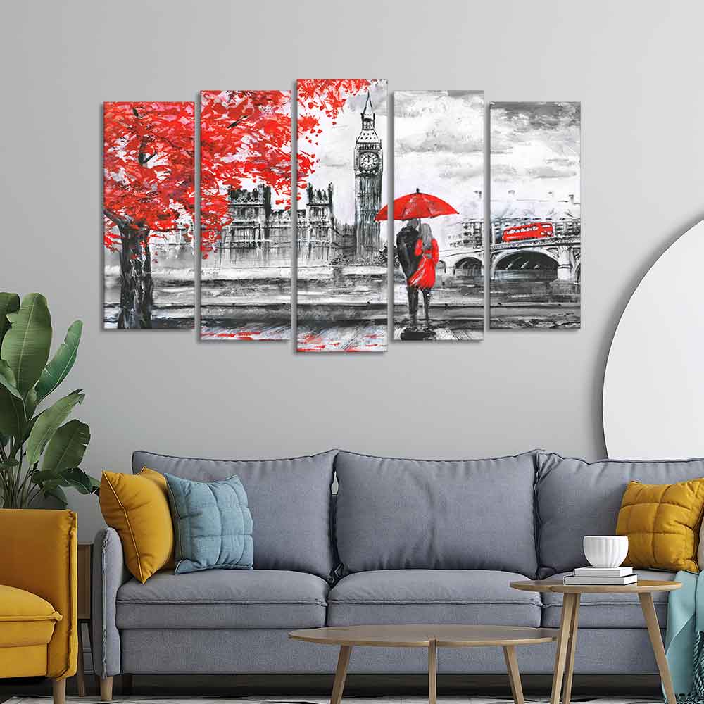 Beautiful London Canvas Wall Painting Set of Five Pieces DECORMANTRA