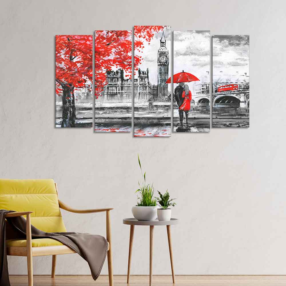 Beautiful London Canvas Wall Painting Set of Five Pieces DECORMANTRA