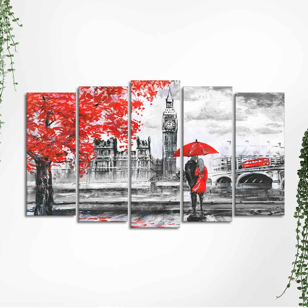 Beautiful London Canvas Wall Painting Set of Five Pieces DECORMANTRA