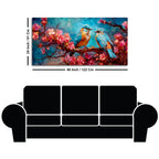 Beautiful Love Birds on a Branch with Pink Flowers Canvas Wall Painting DECORMANTRA
