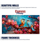 Beautiful Love Birds on a Branch with Pink Flowers Canvas Wall Painting DECORMANTRA