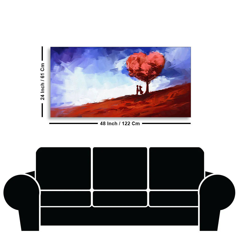 Beautiful Love Tree of Hearts with Couple Canvas Wall Painting DECORMANTRA