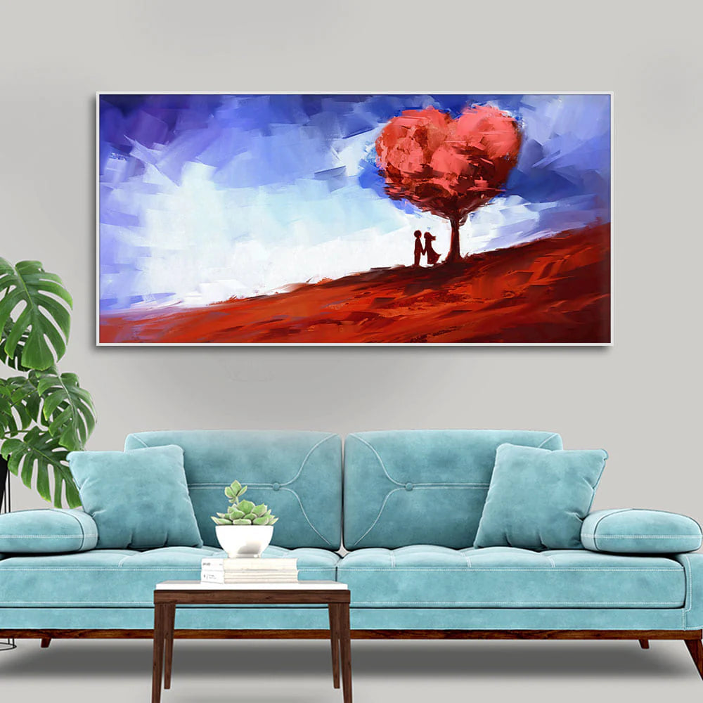 Beautiful Love Tree of Hearts with Couple Canvas Wall Painting DECORMANTRA