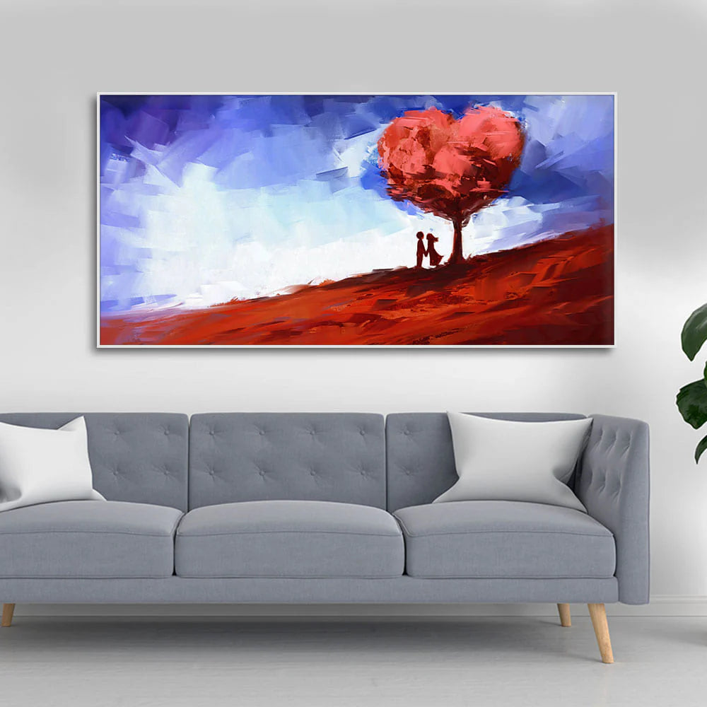Beautiful Love Tree of Hearts with Couple Canvas Wall Painting DECORMANTRA