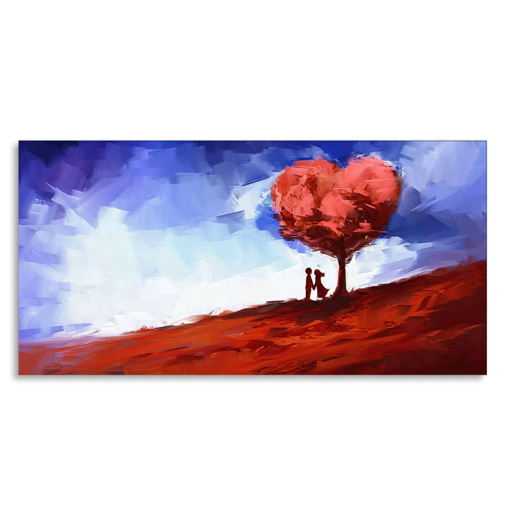 Beautiful Love Tree of Hearts with Couple Canvas Wall Painting DECORMANTRA