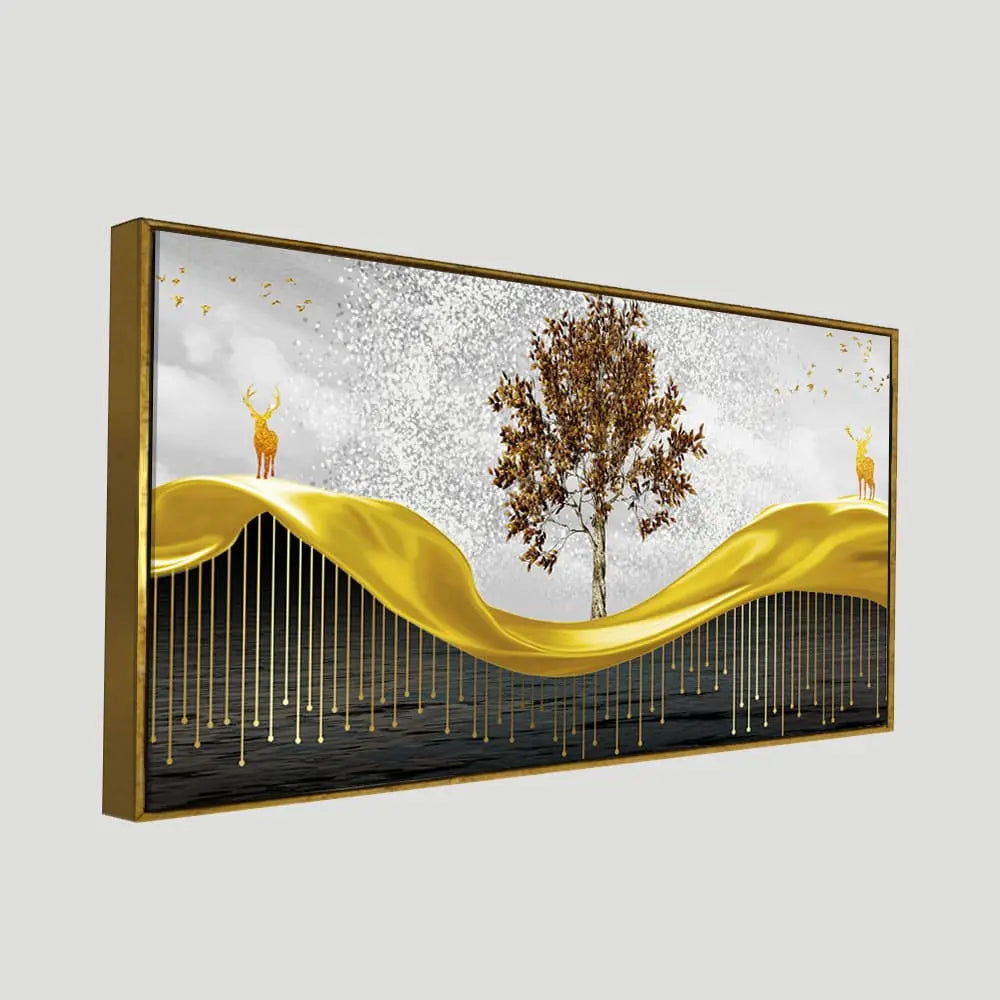 Beautiful Luxury Modern Art of Trees and Deer Premium Wall Painting DECORMANTRA