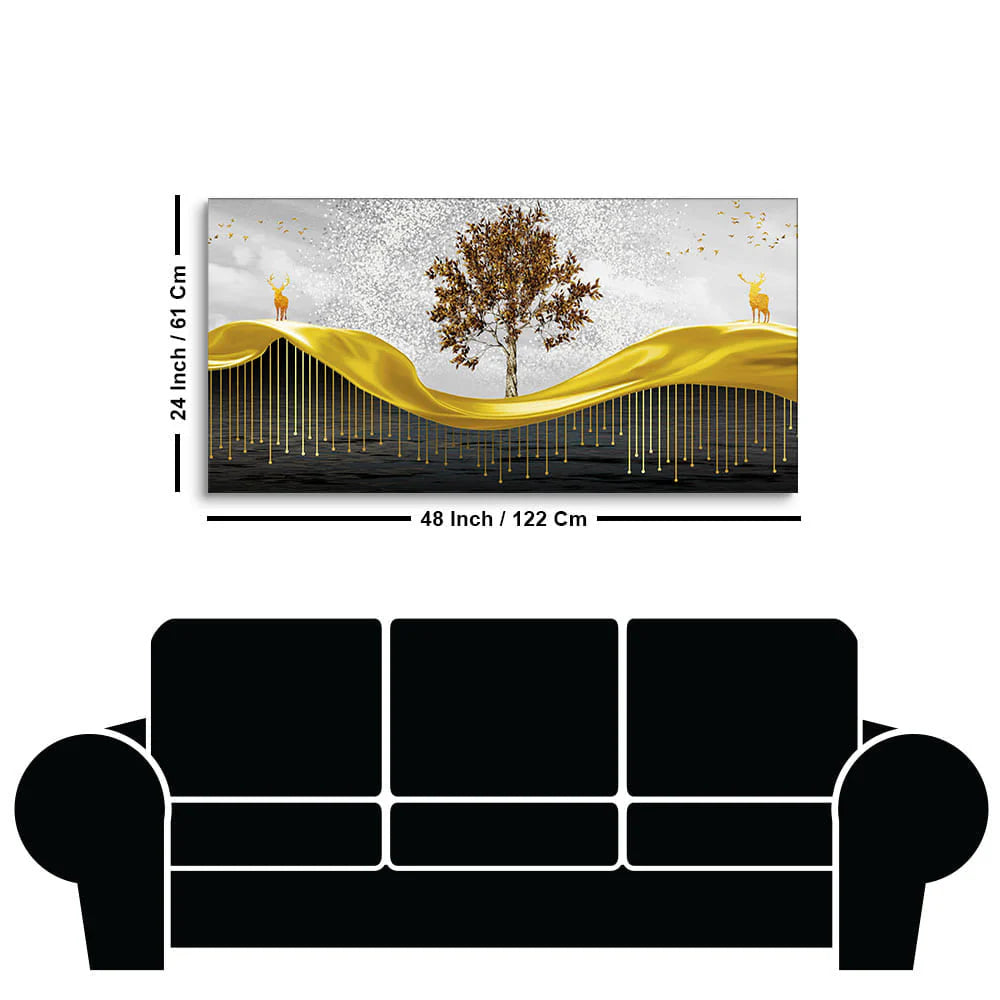 Beautiful Luxury Modern Art of Trees and Deer Premium Wall Painting DECORMANTRA