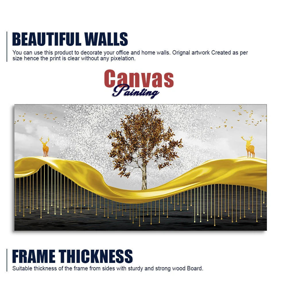 Beautiful Luxury Modern Art of Trees and Deer Premium Wall Painting DECORMANTRA