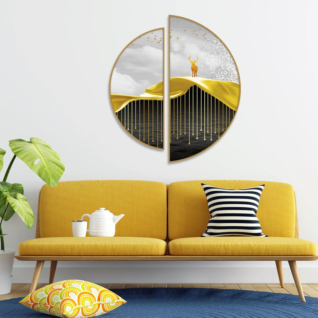 Beautiful Luxury Modern Lines Art Semi Circle Frames Set Of 2 Decor Mantra